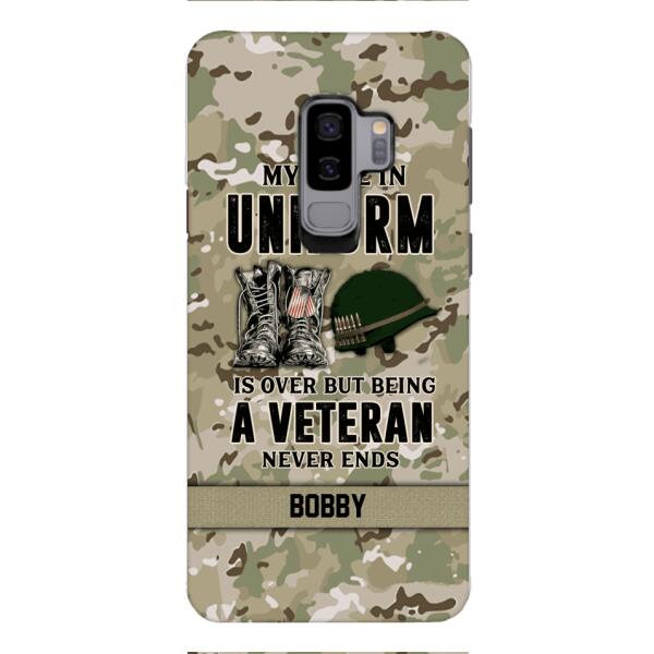 PERSONALIZED MY TIME IN UNIFORM IS OVER BUT BEING A VETERAN NEVER ENDS PHONECASE TNTN2110