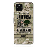 PERSONALIZED MY TIME IN UNIFORM IS OVER BUT BEING A VETERAN NEVER ENDS PHONECASE TNTN2110