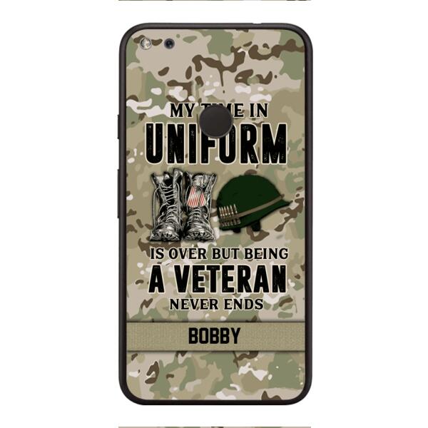 PERSONALIZED MY TIME IN UNIFORM IS OVER BUT BEING A VETERAN NEVER ENDS PHONECASE TNTN2110