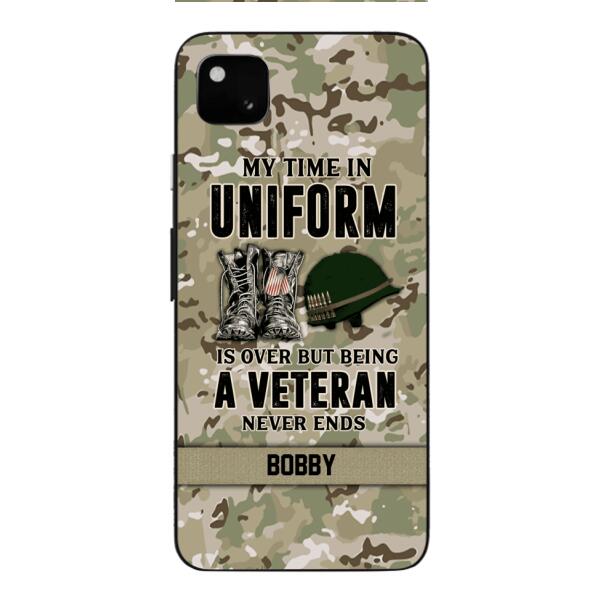 PERSONALIZED MY TIME IN UNIFORM IS OVER BUT BEING A VETERAN NEVER ENDS PHONECASE TNTN2110