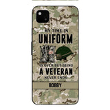PERSONALIZED MY TIME IN UNIFORM IS OVER BUT BEING A VETERAN NEVER ENDS PHONECASE TNTN2110