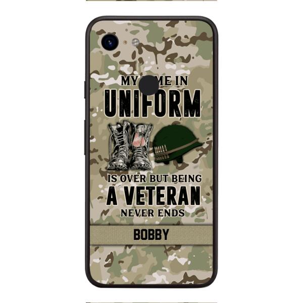 PERSONALIZED MY TIME IN UNIFORM IS OVER BUT BEING A VETERAN NEVER ENDS PHONECASE TNTN2110