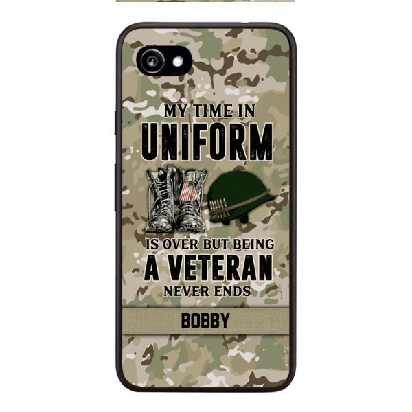 PERSONALIZED MY TIME IN UNIFORM IS OVER BUT BEING A VETERAN NEVER ENDS PHONECASE TNTN2110