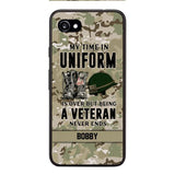 PERSONALIZED MY TIME IN UNIFORM IS OVER BUT BEING A VETERAN NEVER ENDS PHONECASE TNTN2110