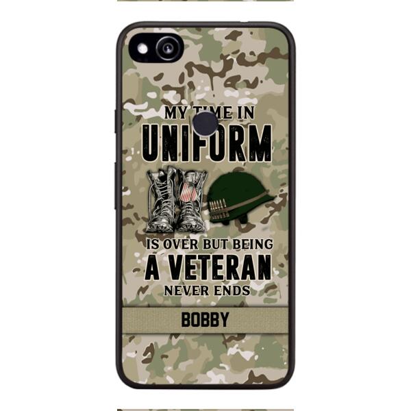PERSONALIZED MY TIME IN UNIFORM IS OVER BUT BEING A VETERAN NEVER ENDS PHONECASE TNTN2110