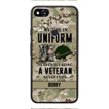 PERSONALIZED MY TIME IN UNIFORM IS OVER BUT BEING A VETERAN NEVER ENDS PHONECASE TNTN2110