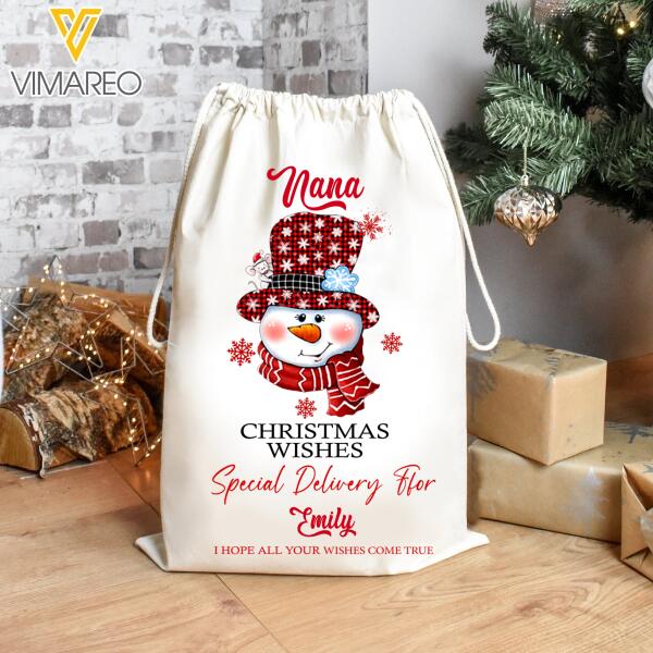 Personalized Christmas Wishes Drawstring Santa Sacks Bag Printed NOV-LN03