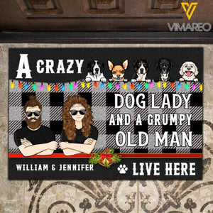 Personalized Dog Lovers Crazy Dog Lady And Grumpy Old Man Live Here Christmas Doormat Printed NOV-MQ11