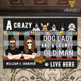Personalized Dog Lovers Crazy Dog Lady And Grumpy Old Man Live Here Christmas Doormat Printed NOV-MQ11