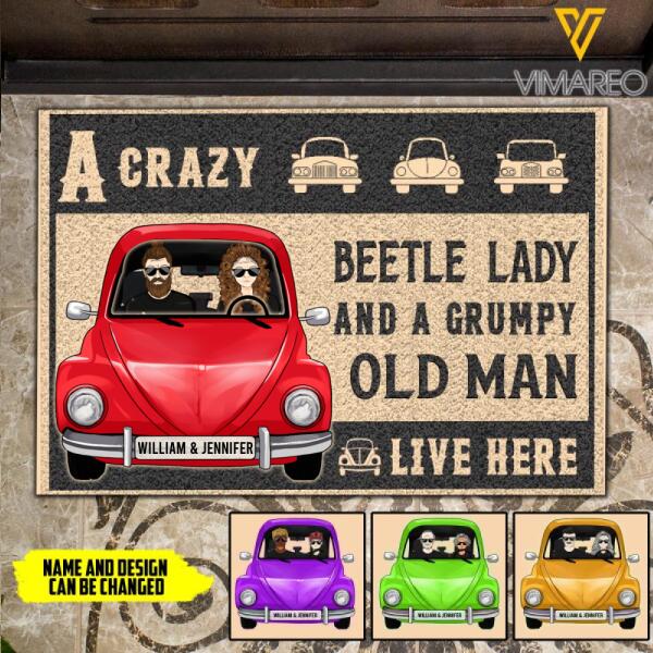 Personalized A Crazy Beetle Lady And Grumpy Old Man Live Here Christmas Doormat Printed NOV-QH12