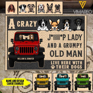 Personalized A Crazy Jeep Lady And A Grumpy Old Man Live Here With Their Dogs Christmas Doormat Printed NOV-QH12