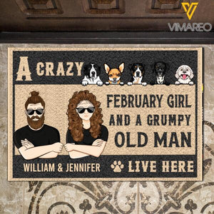 Personalized A Crazy February Girl And Grumpy Old Man Live Here Doormat Printed NOV-QH30