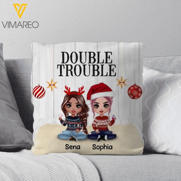 PERSONALIZED DOUBLE TROUBLE  CHRISTMAS PILLOW PRINTED QTDT0412