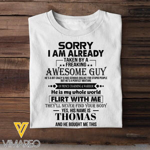 Personalized Sorry I Am Already Taken By A Freaking Awesome Tshirt Printed DEC-DT23
