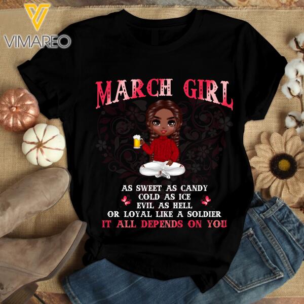 PERSONALIZED MARCH GIRL AS SWEET AS CANDY BLACK TSHIRT QTDT2001