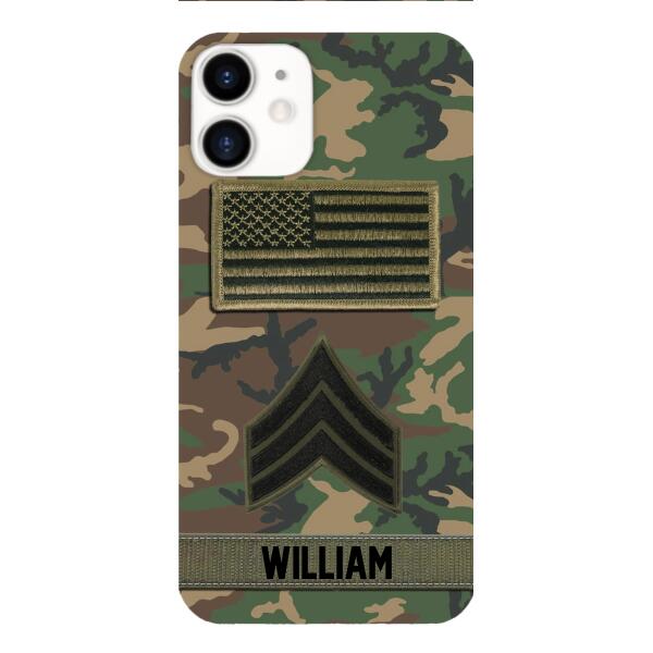 Personalized U.S Army Rank Camo Phone Case 22JAN-DT21