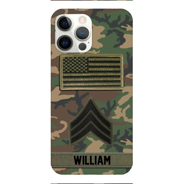 Personalized U.S Army Rank Camo Phone Case 22JAN-DT21