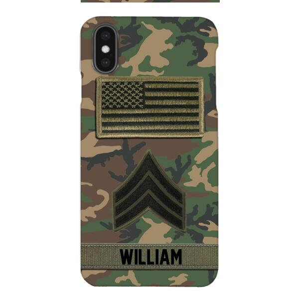 Personalized U.S Army Rank Camo Phone Case 22JAN-DT21