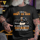 Personalized I'm A Grumpy Old Biker My Levels Of Sarcasm Depends On Your Level Of Stupidity Tshirt Printed 22FEB-DT23