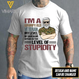 Personalized I'm A Grumpy Old Australian Veteran My Level Of Sarcasm Depends On Your Level Of Stupidity Tshirt Printed 22FEB-HQ23