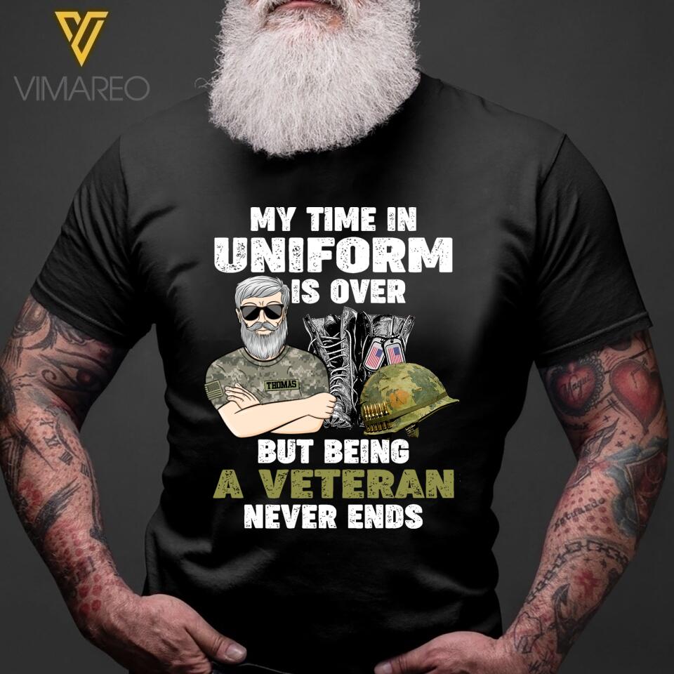 PERSONALIZED AMERICAN VETERAN NEVER ENDS BLACK TSHIRT TNVQ2402