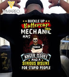 PERSONALIZED THIS MECHANIC HAS ANGER ISSUES AND A SERIOUS PROBLEM FOR STUPUID PEOPLE BLACK TSHIRT TNVQ2802