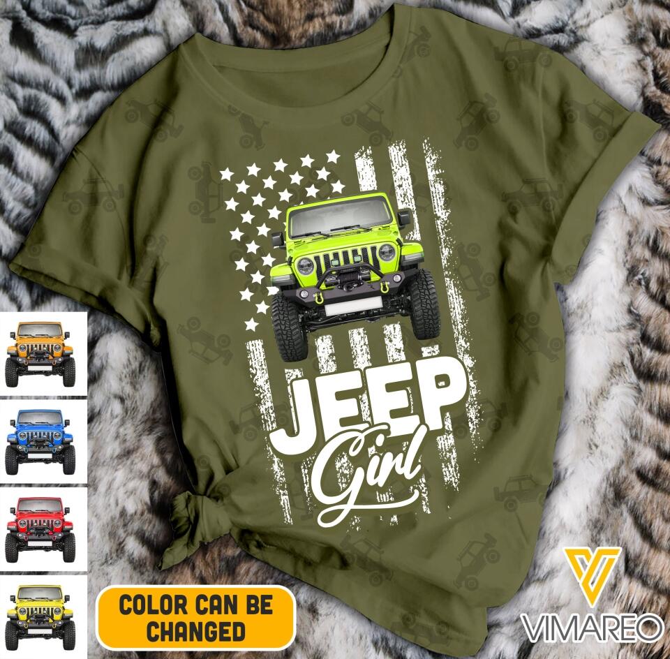 PERSONALIZED JEEP GIRL US FLAG TSHIRT QTVQ0203