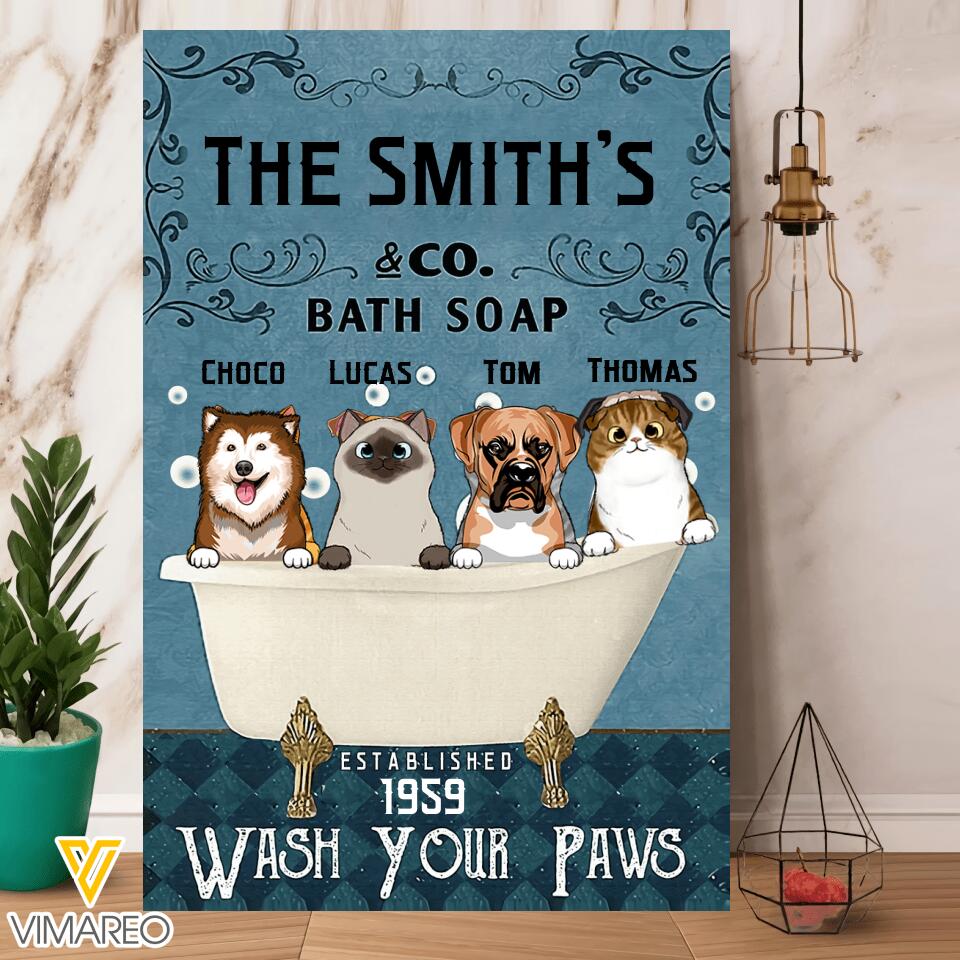 PERSONALIZED WASH YOUR PAWS CANVAS PRINTED 22MAR-HQ04