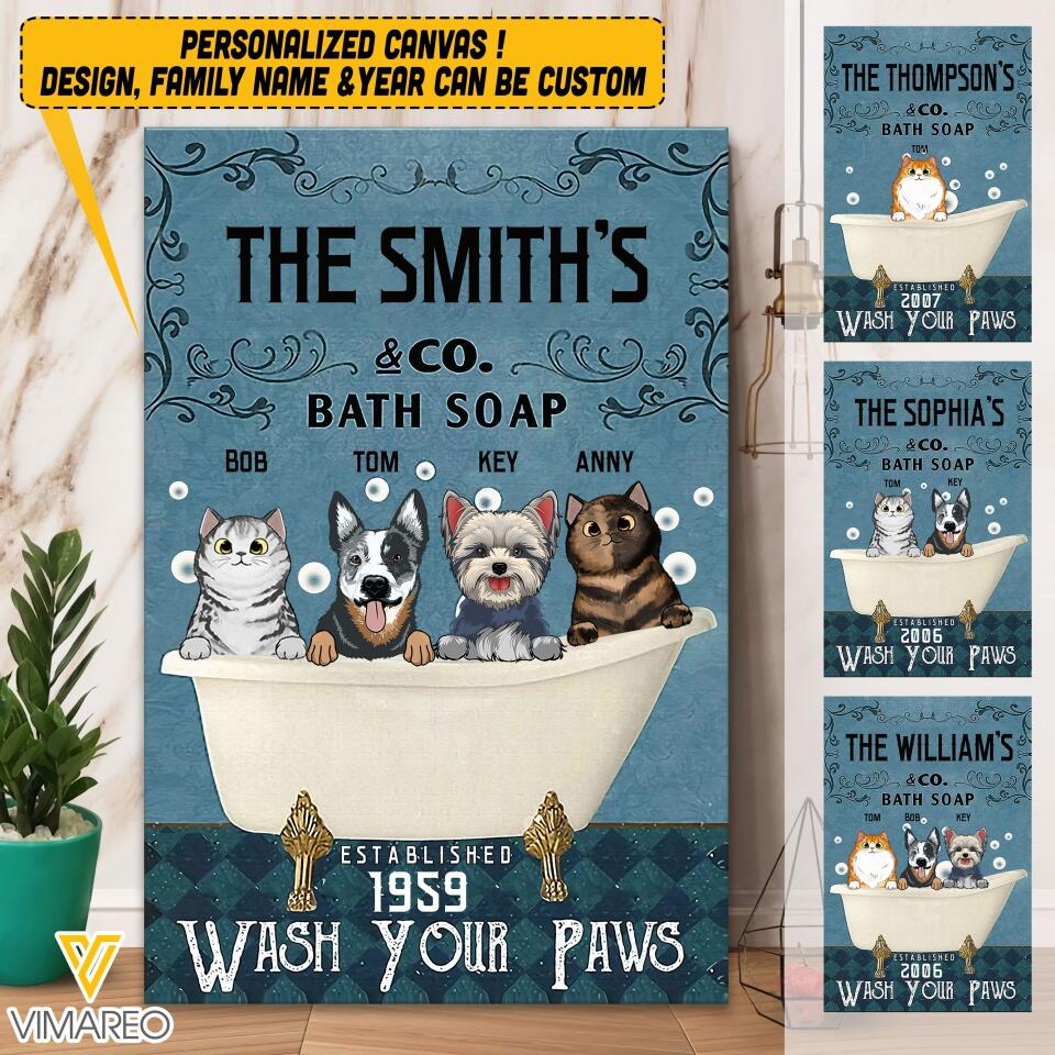 PERSONALIZED WASH YOUR PAWS CANVAS PRINTED 22MAR-HQ04