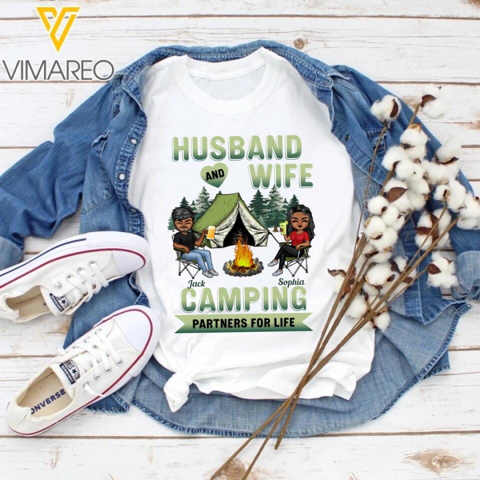 PERSONALIZED CAMPING HUSBAND AND WIFE WHITE TSHIRT QTDT28
