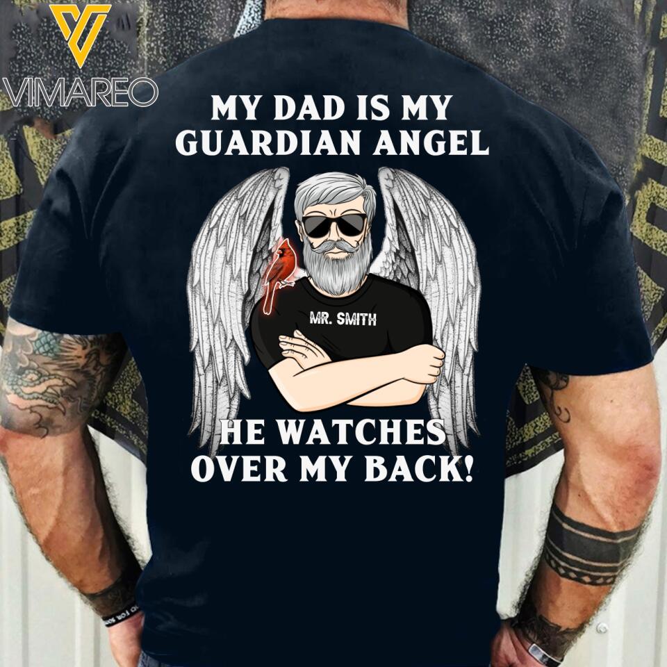PERSONALIZED MY DAD IS MY GUARDIAN ANGEL BLACK TSHIRT 22MAR-HC07
