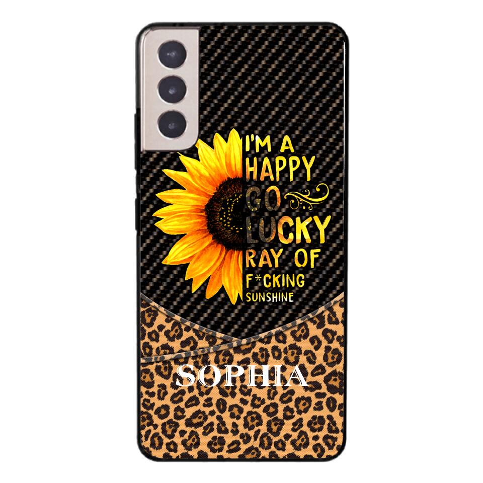 PERSONALIZED I'M A HAPPY GO LUCKY RAY OF FUCKING SUNSHINE SUNFLOWER LEOPARD PHONECASE VHDT0803