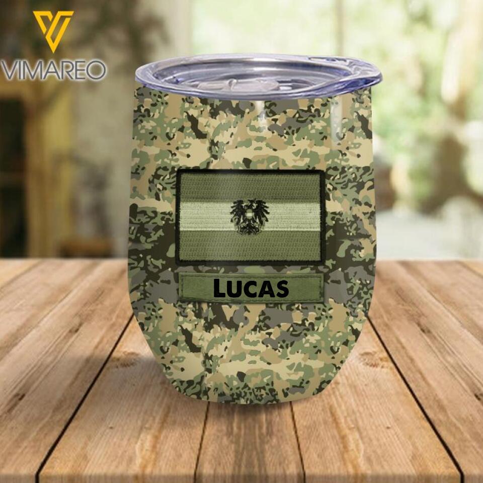 Personalized Austrian Soldier/Veterans Wine Tumbler Printed 22MAR-LN10