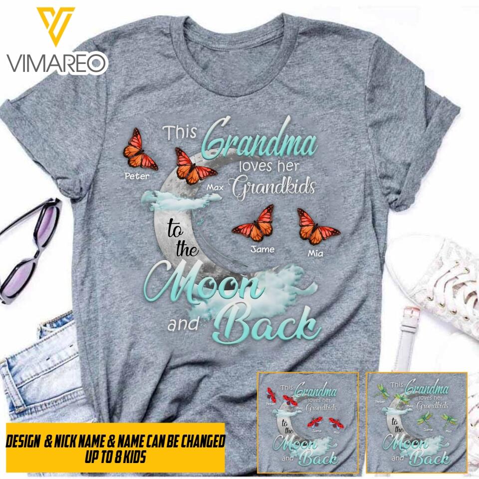 PERSONALIZED THIS GRANDMA LOVES HER GRANDKIDS TO THE MOON AND BACK GREY TSHIRT QTMQ1803