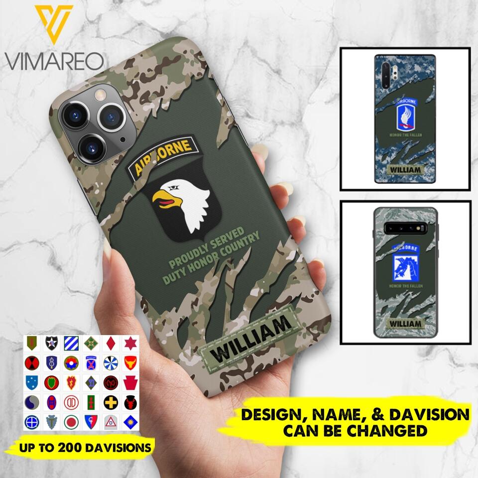PERSONALIZED U.S VETERAN WITH DIVISION CAMO PHONECASE QTHC1903