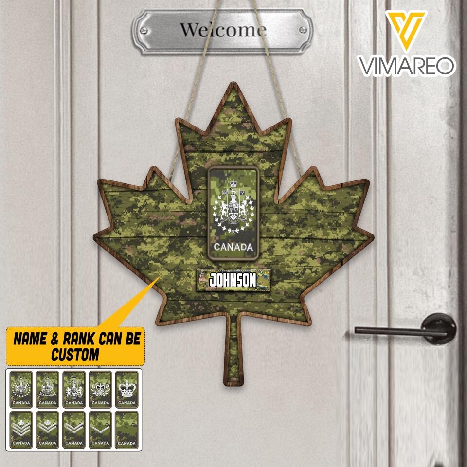 PERSONALIZED CANADIAN ARMY VETERAN RANK CAMO WOOD SIGN MTVQ2303