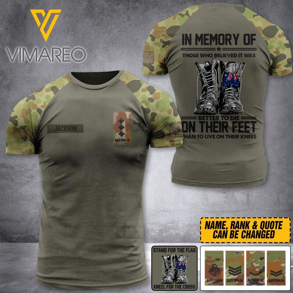 PERSONALIZED AUSTRALIAN ARMY RANK CAMO 3D TSHIRT PRINTED QTDT2603