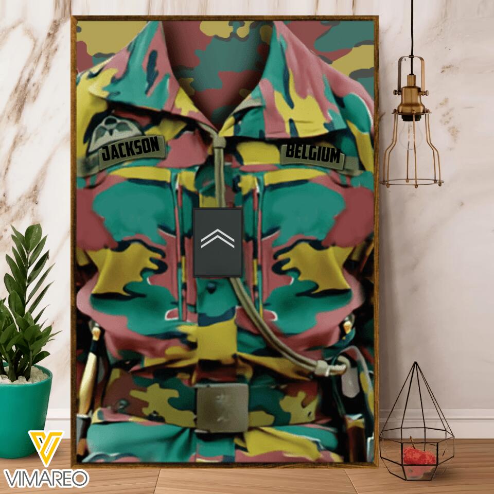 PERSONALIZED BELGIUM SOLIDER VETERAN CAMO CANVAS PRINTED MTTQ2903