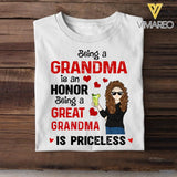 PERSONALIZED BEING A GRANDMA IS AN HONOR BEING A GREAT GRANDMA IS PRICELESS TSHIRTS OR HOODIE QTT3003