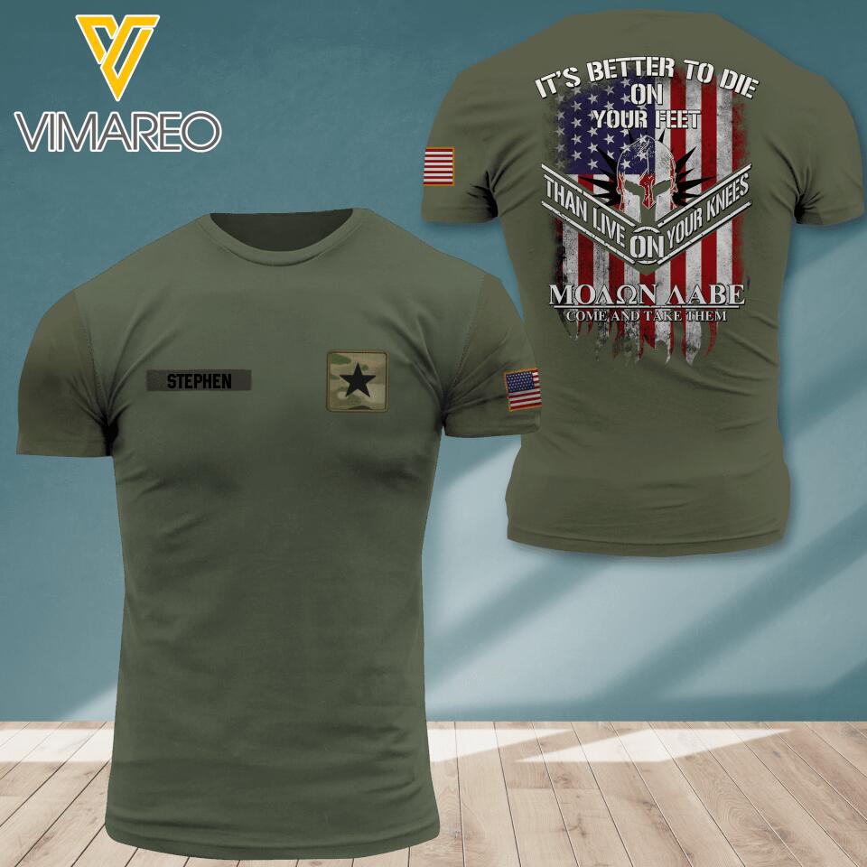 PERSONALIZED U.S SOLIDER ARMY WITH RANK IT'S BETTER TO DIE ON YOUR FEET TSHIRT PRINTED QTDT0404