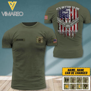 PERSONALIZED U.S SOLIDER ARMY WITH RANK IT'S BETTER TO DIE ON YOUR FEET TSHIRT PRINTED QTDT0404