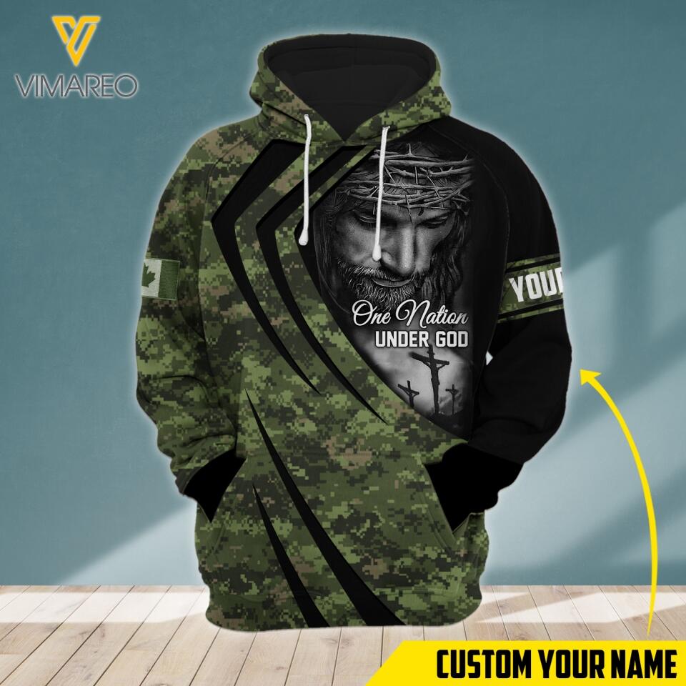 PERSONALIZED CANADA ARMY CAMO ONE NATION UNDER GOD HOODIE 3D PRINTED QTTN0404