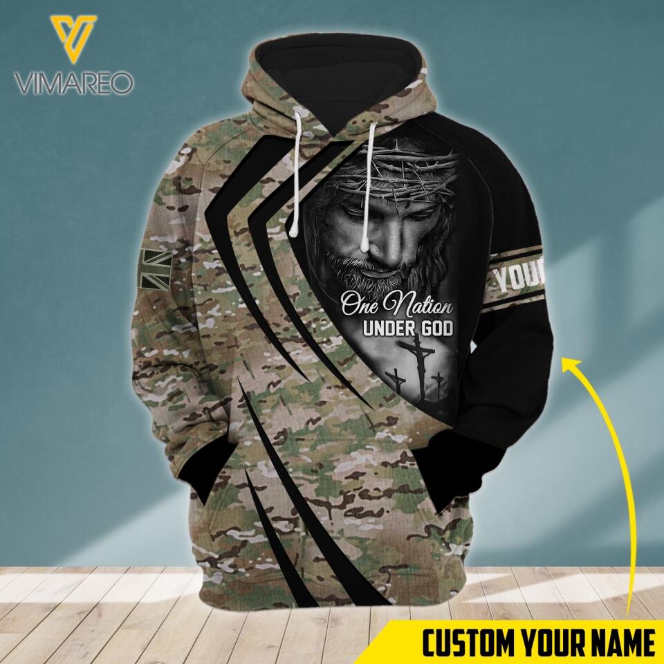 PERSONALIZED U.K ARMY CAMO ONE NATION UNDER GOD HOODIE 3D PRINTED QTTN0404