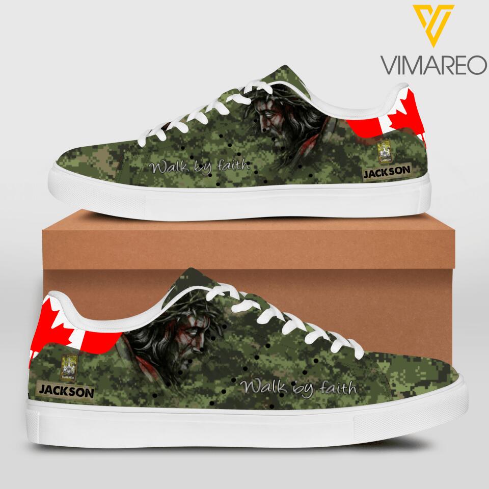 Personalized Canadian Solider Walk By Faith God Leather Shoes QTHC0404