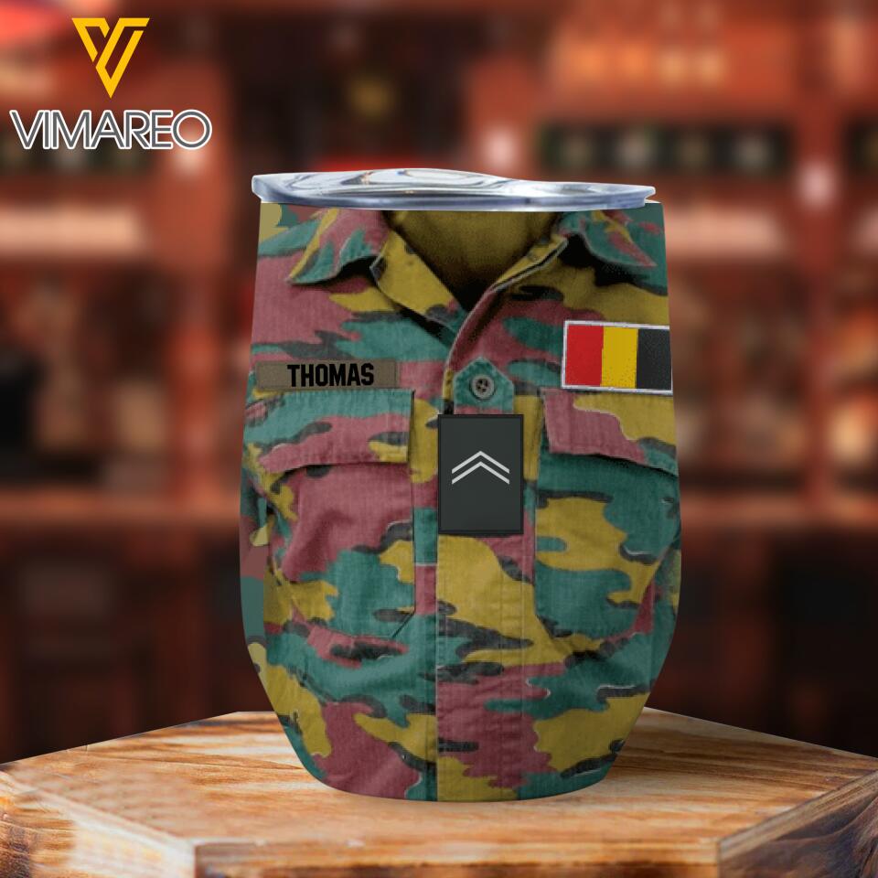 Personalized Belgium Soldier/Veterans Wine Tumbler Printed VHDT0404