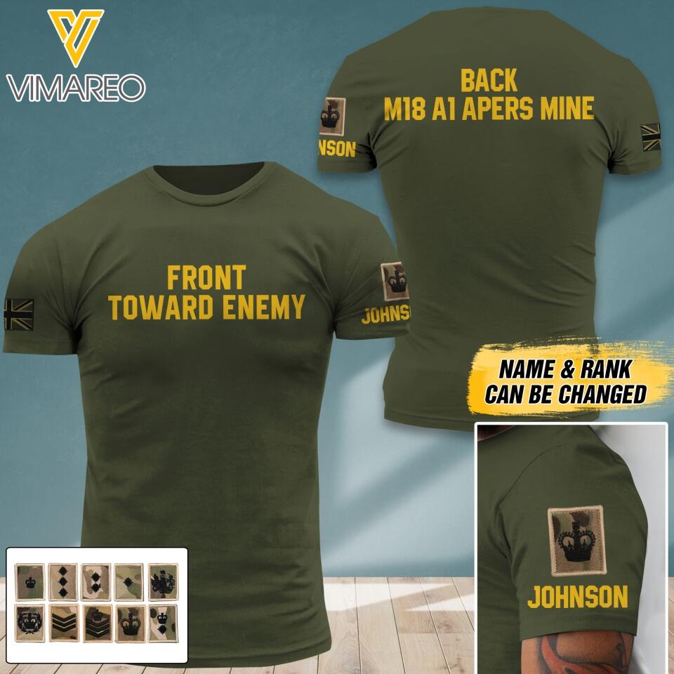 PERSONALIZED U.K SOLIDER ARMY FRONT TOWARD ENEMY TSHIRT PRINTED QTDT0604