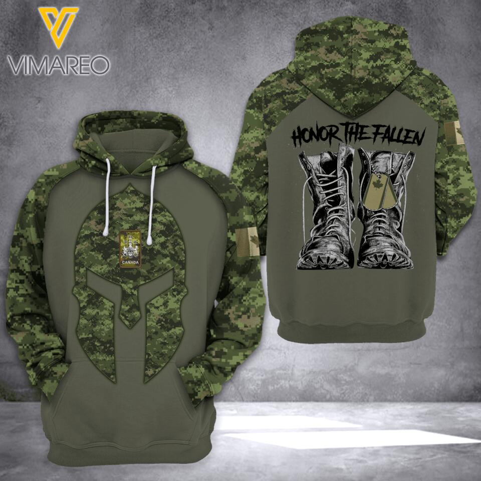PERSONALIZED CANADIAN ARMY CAMO HONOR THE FALLEN STAND FOR THE FLAG HOODIE 3D PRINTED QTTQ0604
