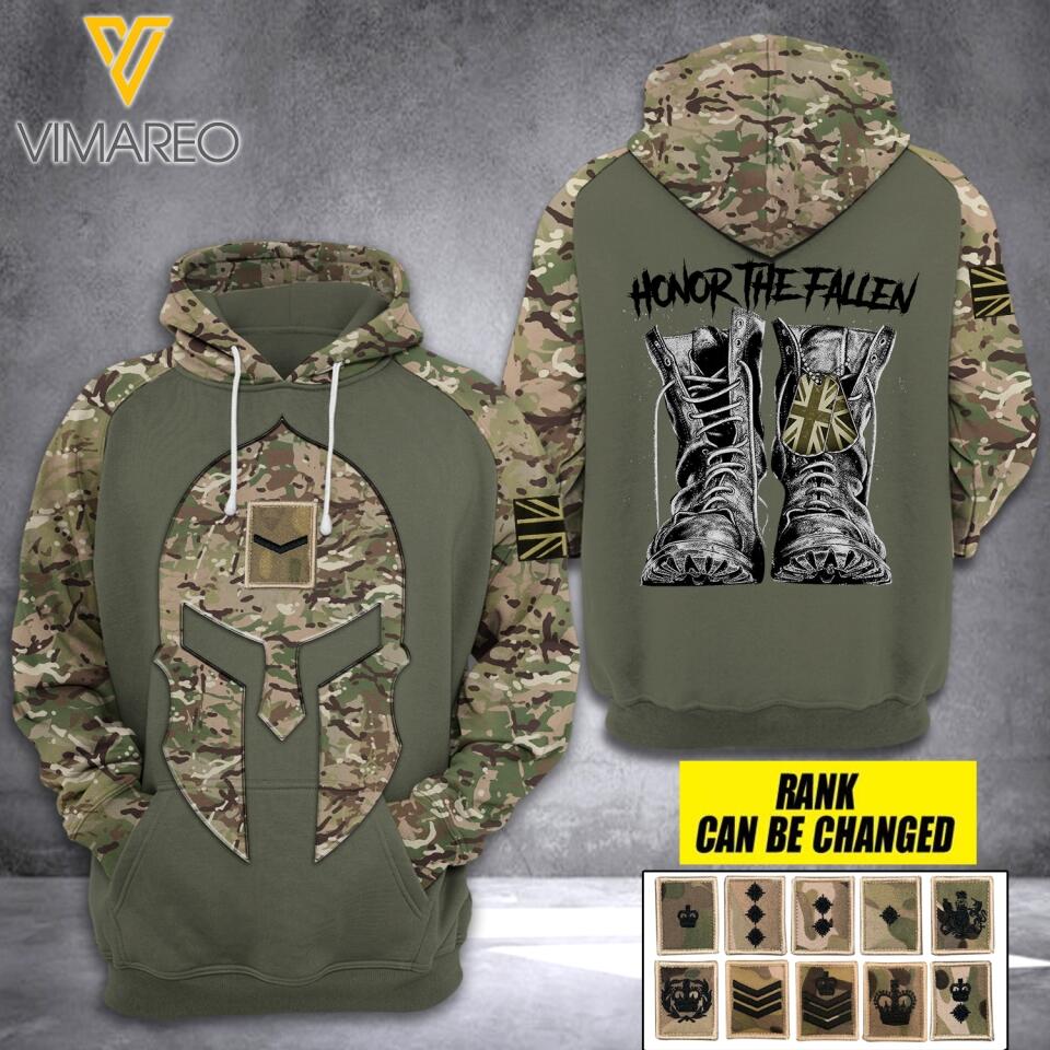 PERSONALIZED UK ARMY CAMO HONOR THE FALLEN STAND FOR THE FLAG HOODIE 3D PRINTED QTTQ0604