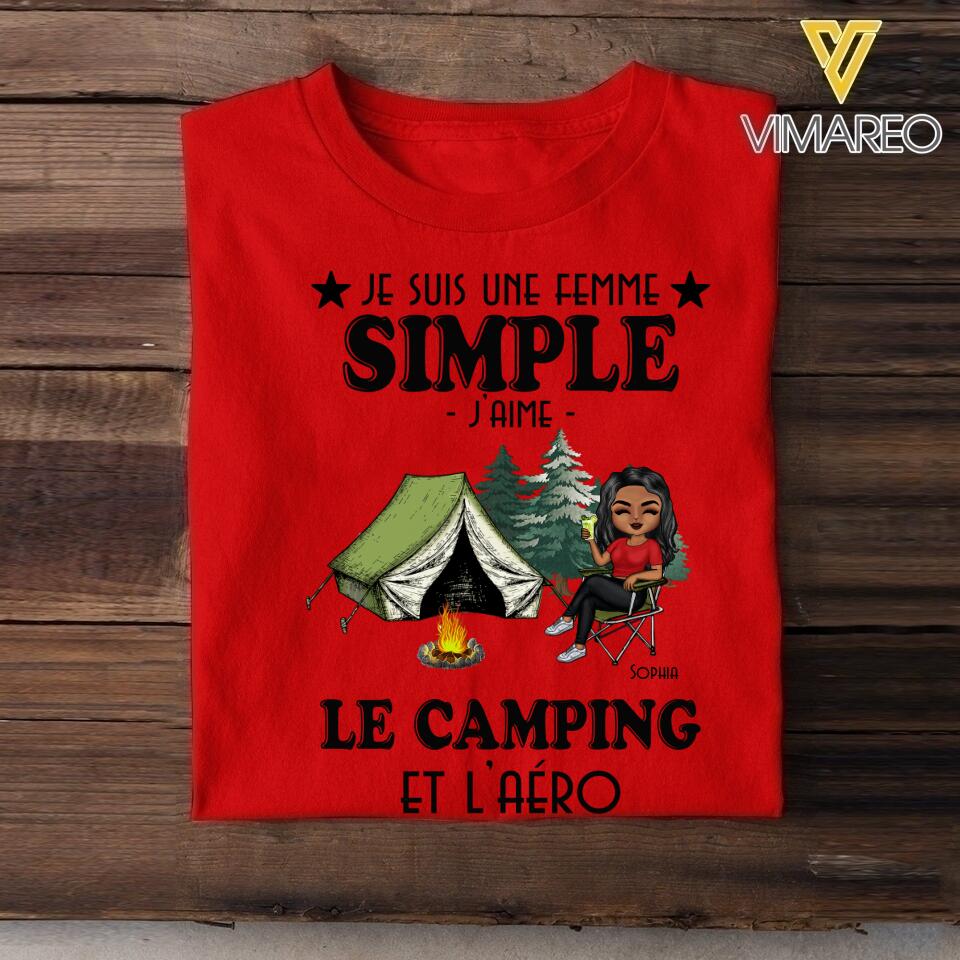 PERSONALIZED JE SUIS UNE FEMME SIMPLE JAIME LE CAMPING TSHIRT QTDT0704