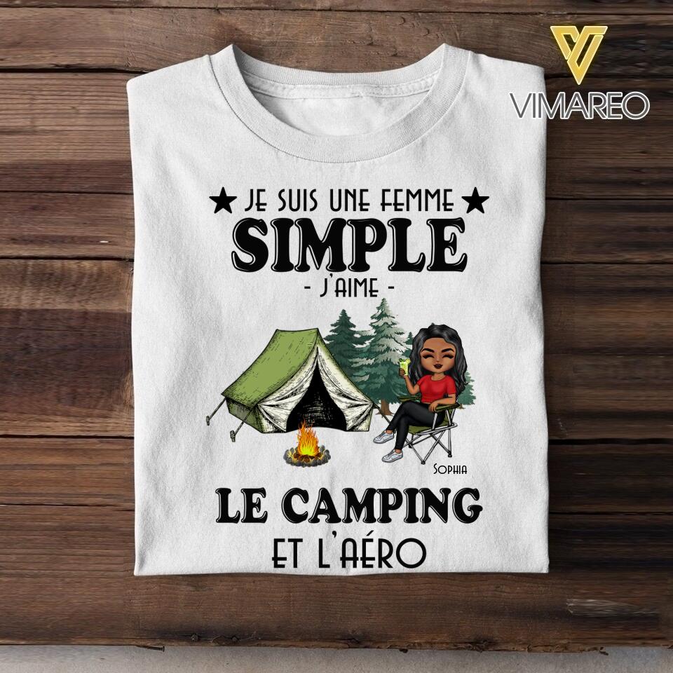 PERSONALIZED JE SUIS UNE FEMME SIMPLE JAIME LE CAMPING TSHIRT QTDT0704